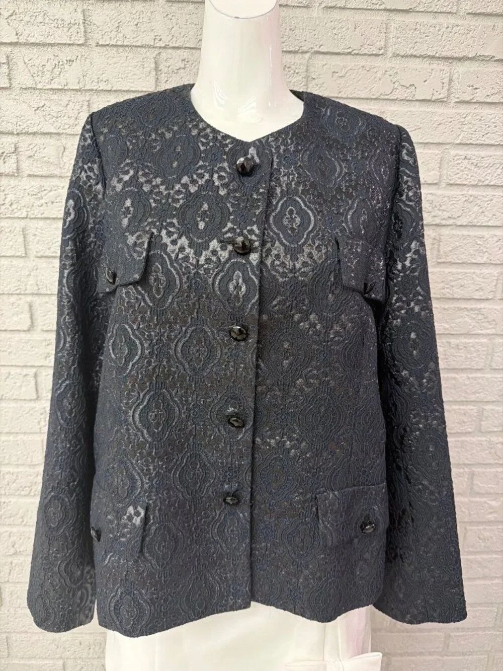 Ecaille by Mary Black Long Sleeve Embroidered Lace Jacket Size 16